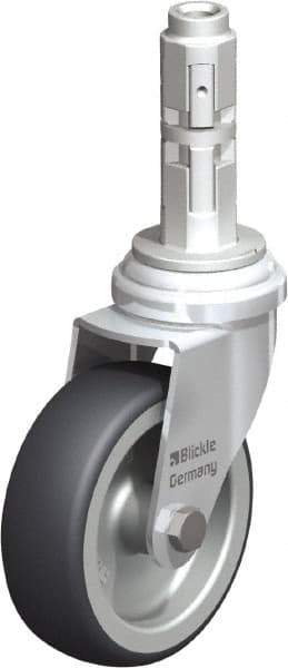Blickle - 3" Diam x 63/64" Wide x 4" OAH Metal Expander Mount Swivel Caster - Rubber Elastomer (TPE), 165 Lb Capacity, Plain Bore Bearing, Metal Expander Stem - USA Tool & Supply