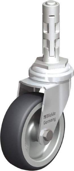 Blickle - 3" Diam x 63/64" Wide x 4" OAH Metal Expander Mount Swivel Caster - Rubber Elastomer (TPE), 165 Lb Capacity, Plain Bore Bearing, Metal Expander Stem - USA Tool & Supply