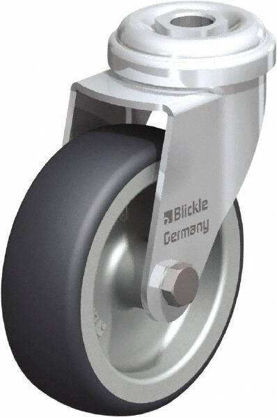 Blickle - 3" Diam x 63/64" Wide x 3-55/64" OAH Hollow Kingpin Mount Swivel Caster - Rubber Elastomer (TPE), 165 Lb Capacity, Plain Bore Bearing, Hollow Kingpin Stem - USA Tool & Supply