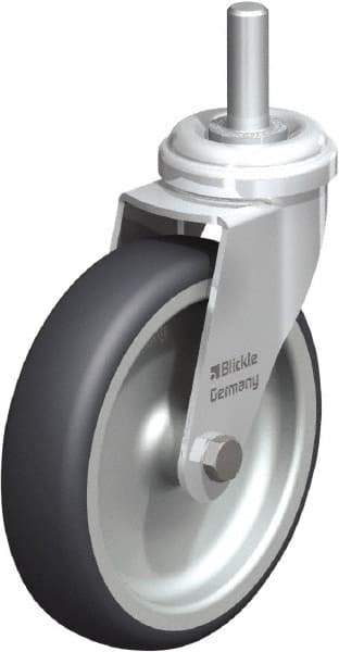 Blickle - 4" Diam x 63/64" Wide x 4-3/4" OAH Stem Mount Swivel Caster - Rubber Elastomer (TPE), 154 Lb Capacity, Plain Bore Bearing, 3/8 x 1-13/16" Threaded Stem - USA Tool & Supply