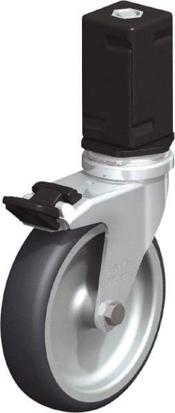 Blickle - 4" Diam x 63/64" Wide x 4-7/8" OAH Stem Mount Swivel Caster with Brake - Rubber Elastomer (TPE), 154 Lb Capacity, Plain Bore Bearing, Square Stem - USA Tool & Supply