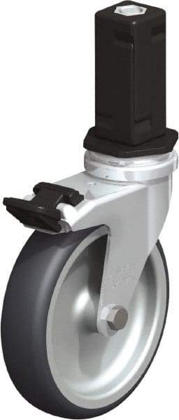 Blickle - 4" Diam x 63/64" Wide x 4-7/8" OAH Stem Mount Swivel Caster with Brake - Rubber Elastomer (TPE), 154 Lb Capacity, Plain Bore Bearing, Square Stem - USA Tool & Supply