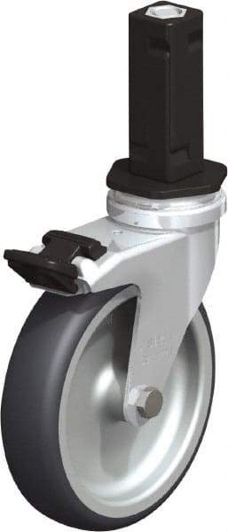 Blickle - 4" Diam x 63/64" Wide x 4-7/8" OAH Stem Mount Swivel Caster with Brake - Rubber Elastomer (TPE), 154 Lb Capacity, Plain Bore Bearing, Square Stem - USA Tool & Supply