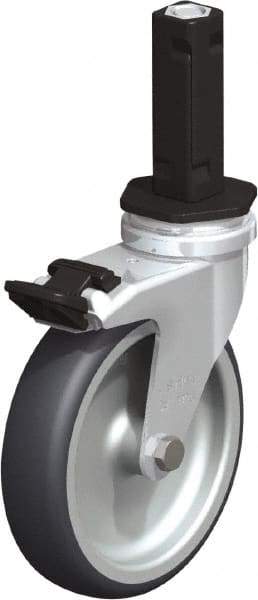 Blickle - 4" Diam x 63/64" Wide x 4-7/8" OAH Stem Mount Swivel Caster with Brake - Rubber Elastomer (TPE), 154 Lb Capacity, Plain Bore Bearing, Square Stem - USA Tool & Supply