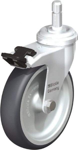 Blickle - 4" Diam x 63/64" Wide x 4-49/64" OAH Stem Mount Swivel Caster with Brake - Rubber Elastomer (TPE), 154 Lb Capacity, Plain Bore Bearing, Friction Stem - USA Tool & Supply