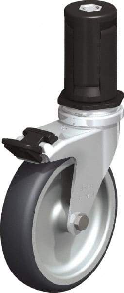 Blickle - 4" Diam x 63/64" Wide x 4-7/8" OAH Stem Mount Swivel Caster with Brake - Rubber Elastomer (TPE), 154 Lb Capacity, Plain Bore Bearing, Round Stem - USA Tool & Supply