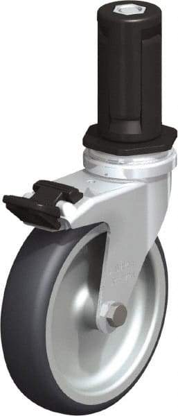 Blickle - 4" Diam x 63/64" Wide x 4-7/8" OAH Stem Mount Swivel Caster with Brake - Rubber Elastomer (TPE), 154 Lb Capacity, Plain Bore Bearing, Round Stem - USA Tool & Supply