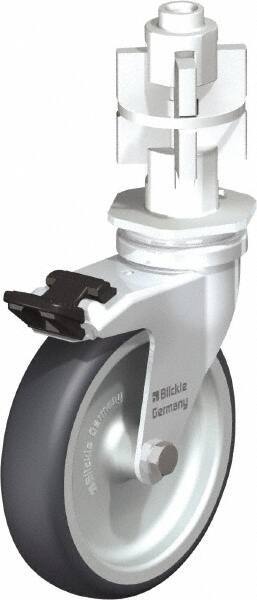 Blickle - 4" Diam x 63/64" Wide x 4-7/8" OAH Metal Expander Mount Swivel Caster with Brake - Rubber Elastomer (TPE), 154 Lb Capacity, Plain Bore Bearing, Metal Expander Stem - USA Tool & Supply
