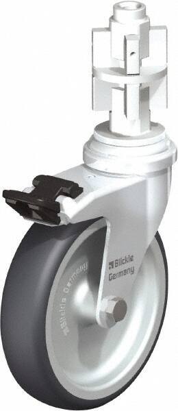 Blickle - 4" Diam x 63/64" Wide x 4-7/8" OAH Metal Expander Mount Swivel Caster with Brake - Rubber Elastomer (TPE), 154 Lb Capacity, Plain Bore Bearing, Metal Expander Stem - USA Tool & Supply