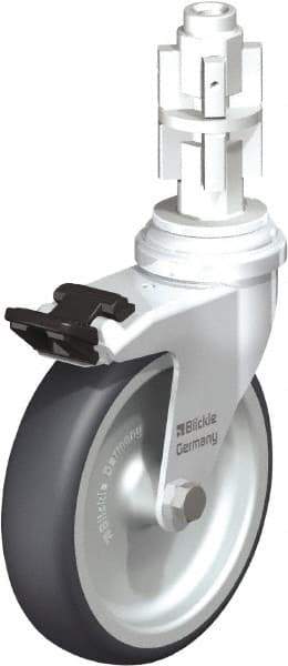 Blickle - 4" Diam x 63/64" Wide x 4-7/8" OAH Metal Expander Mount Swivel Caster with Brake - Rubber Elastomer (TPE), 154 Lb Capacity, Plain Bore Bearing, Metal Expander Stem - USA Tool & Supply
