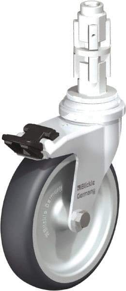 Blickle - 4" Diam x 63/64" Wide x 4-7/8" OAH Metal Expander Mount Swivel Caster with Brake - Rubber Elastomer (TPE), 154 Lb Capacity, Plain Bore Bearing, Metal Expander Stem - USA Tool & Supply