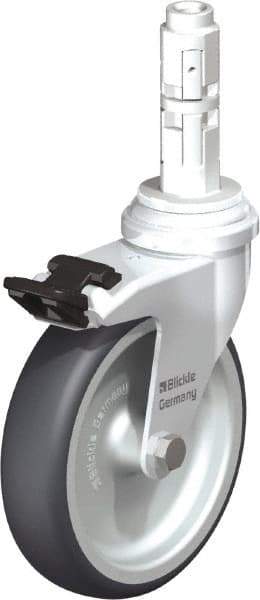 Blickle - 4" Diam x 63/64" Wide x 4-7/8" OAH Metal Expander Mount Swivel Caster with Brake - Rubber Elastomer (TPE), 154 Lb Capacity, Plain Bore Bearing, Metal Expander Stem - USA Tool & Supply