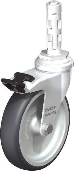 Blickle - 4" Diam x 63/64" Wide x 4-7/8" OAH Metal Expander Mount Swivel Caster with Brake - Rubber Elastomer (TPE), 154 Lb Capacity, Plain Bore Bearing, Metal Expander Stem - USA Tool & Supply