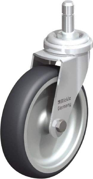 Blickle - 4" Diam x 63/64" Wide x 4-49/64" OAH Stem Mount Swivel Caster - Rubber Elastomer (TPE), 154 Lb Capacity, Plain Bore Bearing, Friction Stem - USA Tool & Supply