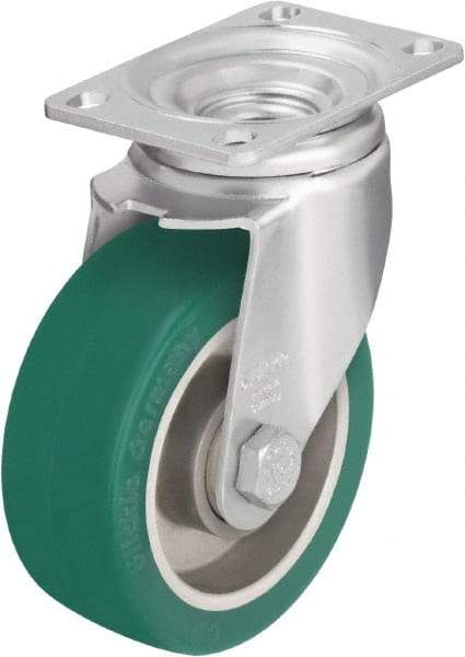 Blickle - 4" Diam x 1-9/16" Wide x 5-1/8" OAH Top Plate Mount Swivel Caster - Polyurethane-Elastomer Blickle Softhane, 400 Lb Capacity, Ball Bearing, 3-5/8 x 2-1/2" Plate - USA Tool & Supply
