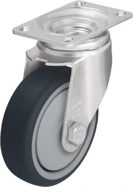 Blickle - 4" Diam x 1-1/4" Wide x 5-1/8" OAH Top Plate Mount Swivel Caster - Thermoplastic Polyurethane, 400 Lb Capacity, Ball Bearing, 3-5/8 x 2-1/2" Plate - USA Tool & Supply