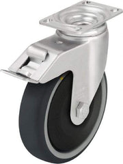 Blickle - 5" Diam x 1-1/4" Wide x 6-1/8" OAH Top Plate Mount Swivel Caster with Brake - Thermoplastic Polyurethane, 400 Lb Capacity, Ball Bearing, 3-5/8 x 2-1/2" Plate - USA Tool & Supply