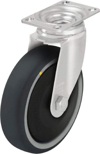 Blickle - 4" Diam x 1-1/4" Wide x 5-1/8" OAH Top Plate Mount Swivel Caster - Thermoplastic Polyurethane, 400 Lb Capacity, Ball Bearing, 3-5/8 x 2-1/2" Plate - USA Tool & Supply