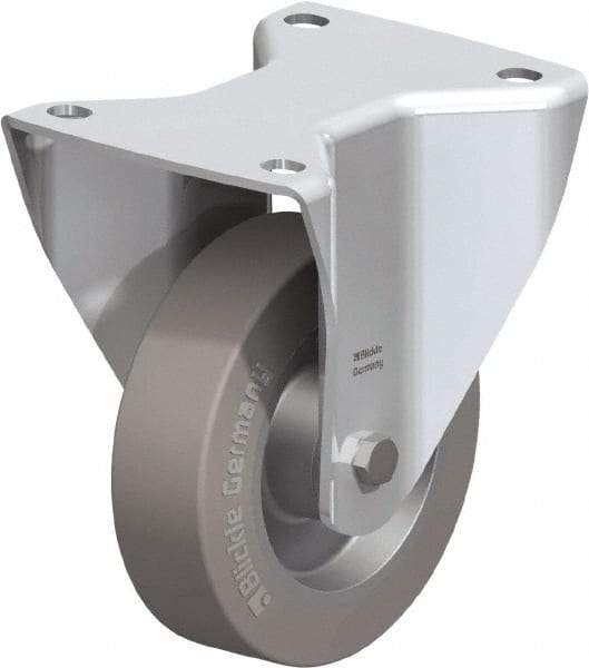 Blickle - 5" Diam x 1-37/64" Wide x 6-1/2" OAH Top Plate Mount Rigid Caster - Solid Rubber, 550 Lb Capacity, Ball Bearing, 5-1/2 x 4-3/8" Plate - USA Tool & Supply
