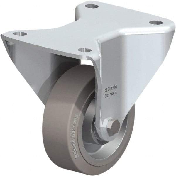 Blickle - 5" Diam x 1-37/64" Wide x 5-1/2" OAH Top Plate Mount Rigid Caster - Solid Rubber, 440 Lb Capacity, Ball Bearing, 5-1/2 x 4-3/8" Plate - USA Tool & Supply