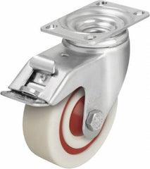 Blickle - 4" Diam x 1-3/8" Wide x 5-1/8" OAH Top Plate Mount Swivel Caster with Brake - Impact-Resistant Nylon, 400 Lb Capacity, Ball Bearing, 3-5/8 x 2-1/2" Plate - USA Tool & Supply