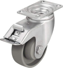 Blickle - 3-1/2" Diam x 1-1/4" Wide x 4-11/16" OAH Top Plate Mount Swivel Caster with Brake - Impact-Resistant Nylon, 400 Lb Capacity, Ball Bearing, 3-5/8 x 2-1/2" Plate - USA Tool & Supply