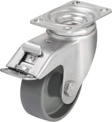 Blickle - 3-1/2" Diam x 1-1/4" Wide x 4-11/16" OAH Top Plate Mount Swivel Caster with Brake - Impact-Resistant Nylon, 400 Lb Capacity, Plain Bore Bearing, 3-5/8 x 2-1/2" Plate - USA Tool & Supply