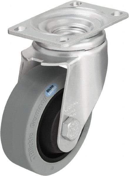 Blickle - 3-1/2" Diam x 1-1/4" Wide x 4-11/16" OAH Top Plate Mount Swivel Caster - Solid Rubber, 350 Lb Capacity, Ball Bearing, 3-5/8 x 2-1/2" Plate - USA Tool & Supply