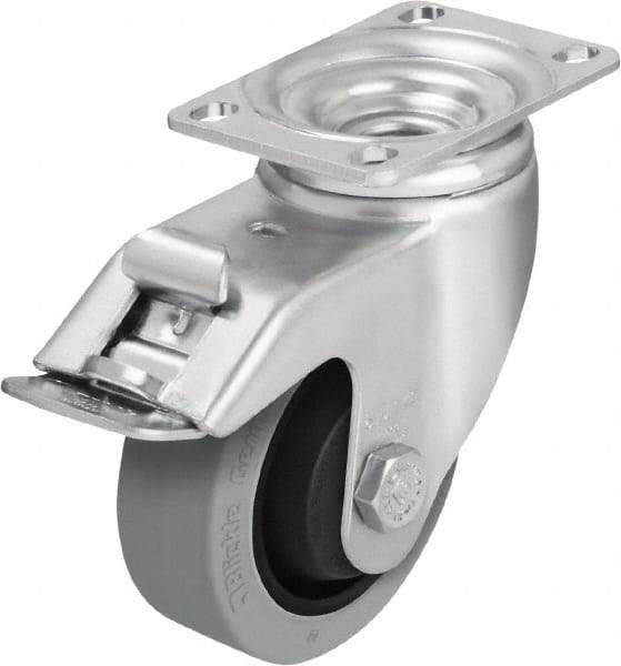 Blickle - 4" Diam x 1-3/8" Wide x 5-1/8" OAH Top Plate Mount Swivel Caster with Brake - Solid Rubber, 400 Lb Capacity, Ball Bearing, 3-5/8 x 2-1/2" Plate - USA Tool & Supply