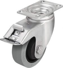 Blickle - 4" Diam x 1-3/8" Wide x 5-1/8" OAH Top Plate Mount Swivel Caster with Brake - Solid Rubber, 400 Lb Capacity, Ball Bearing, 3-5/8 x 2-1/2" Plate - USA Tool & Supply