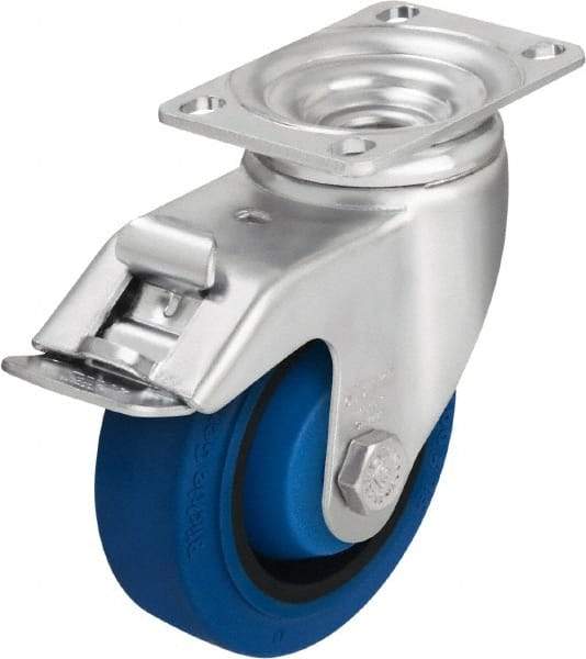 Blickle - 4" Diam x 1-3/8" Wide x 5-1/8" OAH Top Plate Mount Swivel Caster with Brake - Solid Rubber, 400 Lb Capacity, Ball Bearing, 3-5/8 x 2-1/2" Plate - USA Tool & Supply