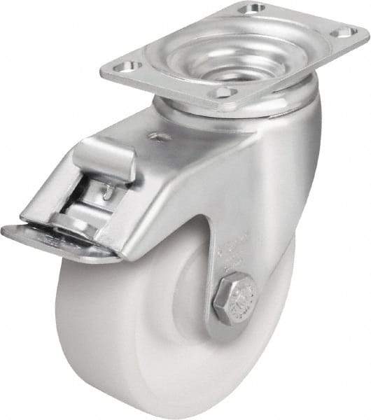 Blickle - 4" Diam x 1-7/16" Wide x 5-1/8" OAH Top Plate Mount Swivel Caster with Brake - Impact-Resistant Nylon, 400 Lb Capacity, Ball Bearing, 3-5/8 x 2-1/2" Plate - USA Tool & Supply