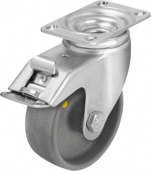 Blickle - 4" Diam x 1-7/16" Wide x 5-1/8" OAH Top Plate Mount Swivel Caster with Brake - Impact-Resistant Nylon, 400 Lb Capacity, Ball Bearing, 3-5/8 x 2-1/2" Plate - USA Tool & Supply