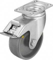 Blickle - 4" Diam x 1-7/16" Wide x 5-1/8" OAH Top Plate Mount Swivel Caster with Brake - Impact-Resistant Nylon, 400 Lb Capacity, Ball Bearing, 3-5/8 x 2-1/2" Plate - USA Tool & Supply