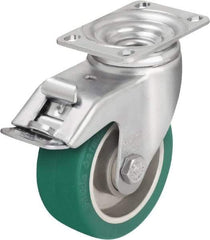 Blickle - 5" Diam x 1-9/16" Wide x 6-1/8" OAH Top Plate Mount Swivel Caster with Brake - Polyurethane-Elastomer Blickle Softhane, 400 Lb Capacity, Ball Bearing, 3-5/8 x 2-1/2" Plate - USA Tool & Supply