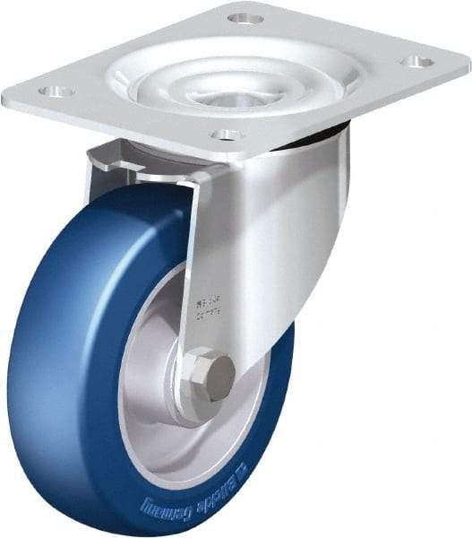 Blickle - 5" Diam x 1-37/64" Wide x 6-7/64" OAH Top Plate Mount Swivel Caster - Polyurethane-Elastomer Blickle Besthane, 770 Lb Capacity, Ball Bearing, 5-1/2 x 4-3/8" Plate - USA Tool & Supply