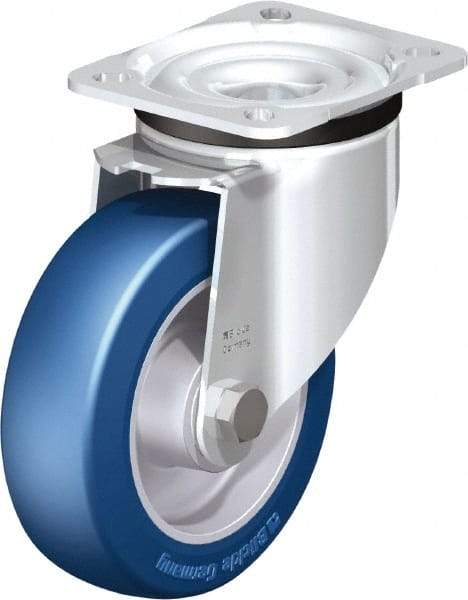 Blickle - 5" Diam x 1-37/64" Wide x 6-7/64" OAH Top Plate Mount Swivel Caster - Polyurethane-Elastomer Blickle Besthane, 770 Lb Capacity, Ball Bearing, 3-15/16 x 3-3/8" Plate - USA Tool & Supply