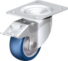 Blickle - 4" Diam x 1-37/64" Wide x 5-7/64" OAH Top Plate Mount Swivel Caster with Brake - Polyurethane-Elastomer Blickle Besthane, 660 Lb Capacity, Ball Bearing, 5-1/2 x 4-3/8" Plate - USA Tool & Supply
