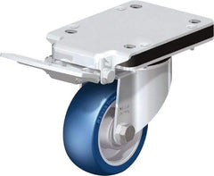 Blickle - 4" Diam x 1-37/64" Wide x 5-25/32" OAH Top Plate Mount Swivel Caster with Brake - Polyurethane-Elastomer Blickle Besthane, 660 Lb Capacity, Ball Bearing, 5-1/2 x 4-3/8" Plate - USA Tool & Supply