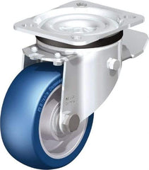 Blickle - 4" Diam x 1-37/64" Wide x 5-7/64" OAH Top Plate Mount Swivel Caster with Brake - Polyurethane-Elastomer Blickle Besthane, 660 Lb Capacity, Ball Bearing, 3-15/16 x 3-3/8" Plate - USA Tool & Supply
