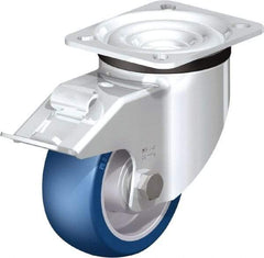 Blickle - 4" Diam x 1-37/64" Wide x 5-7/64" OAH Top Plate Mount Swivel Caster with Brake - Polyurethane-Elastomer Blickle Besthane, 660 Lb Capacity, Ball Bearing, 3-15/16 x 3-3/8" Plate - USA Tool & Supply