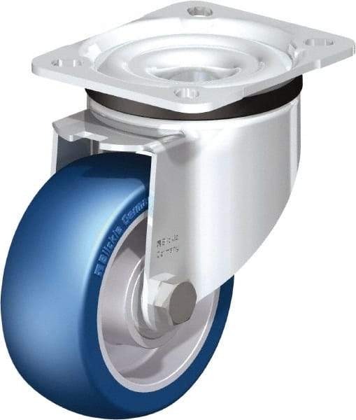 Blickle - 4" Diam x 1-37/64" Wide x 5-7/64" OAH Top Plate Mount Swivel Caster - Polyurethane-Elastomer Blickle Besthane, 660 Lb Capacity, Ball Bearing, 3-15/16 x 3-3/8" Plate - USA Tool & Supply