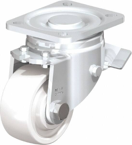 Blickle - 3" Diam x 1-29/64" Wide x 4-23/32" OAH Top Plate Mount Swivel Caster with Brake - Impact-Resistant Nylon, 770 Lb Capacity, Ball Bearing, 3-15/16 x 3-3/8" Plate - USA Tool & Supply