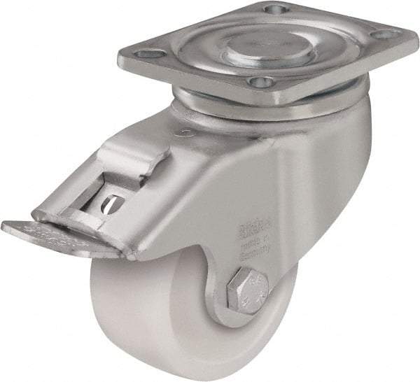 Blickle - 4" Diam x 1-29/64" Wide x 5-33/64" OAH Top Plate Mount Swivel Caster with Brake - Impact-Resistant Nylon, 1,100 Lb Capacity, Plain Bore Bearing, 3-15/16 x 3-3/8" Plate - USA Tool & Supply