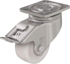 Blickle - 4" Diam x 1-29/64" Wide x 5-33/64" OAH Top Plate Mount Swivel Caster with Brake - Impact-Resistant Nylon, 1,100 Lb Capacity, Ball Bearing, 5-1/2 x 4-3/8" Plate - USA Tool & Supply