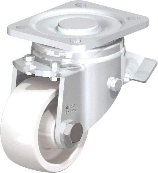 Blickle - 3" Diam x 1-29/64" Wide x 4-23/32" OAH Top Plate Mount Swivel Caster with Brake - Impact-Resistant Nylon, 770 Lb Capacity, Plain Bore Bearing, 3-15/16 x 3-3/8" Plate - USA Tool & Supply