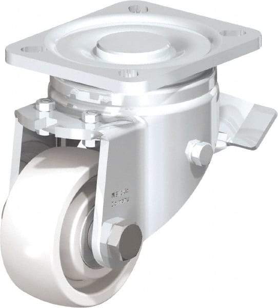 Blickle - 3" Diam x 1-1/4" Wide x 4-41/64" OAH Top Plate Mount Swivel Caster with Brake - Impact-Resistant Nylon, 660 Lb Capacity, Ball Bearing, 3-15/16 x 3-3/8" Plate - USA Tool & Supply