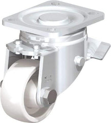 Blickle - 3" Diam x 1-1/4" Wide x 4-41/64" OAH Top Plate Mount Swivel Caster with Brake - Impact-Resistant Nylon, 660 Lb Capacity, Plain Bore Bearing, 3-15/16 x 3-3/8" Plate - USA Tool & Supply