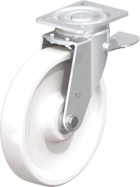 Blickle - 10" Diam x 1-31/32" Wide x 11-39/64" OAH Top Plate Mount Swivel Caster with Brake - Impact-Resistant Nylon, 1,980 Lb Capacity, Ball Bearing, 5-1/2 x 4-3/8" Plate - USA Tool & Supply