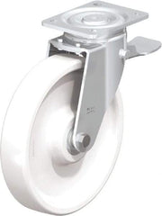 Blickle - 10" Diam x 1-31/32" Wide x 11-39/64" OAH Top Plate Mount Swivel Caster with Brake - Impact-Resistant Nylon, 1,980 Lb Capacity, Ball Bearing, 5-1/2 x 4-3/8" Plate - USA Tool & Supply